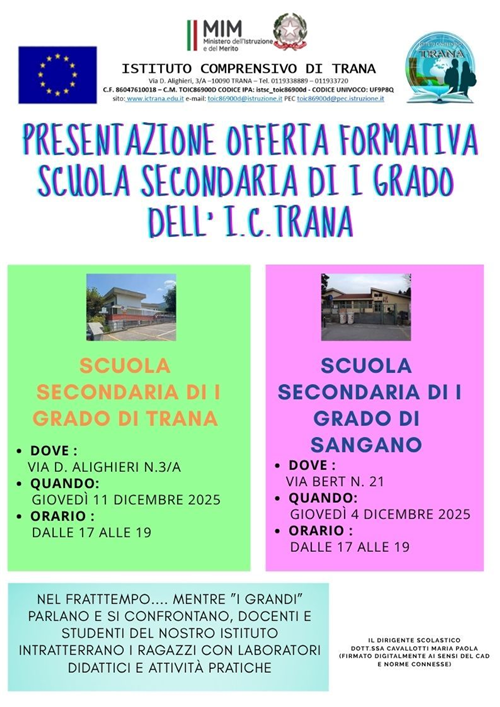 Open day - Presentazione dell'offerta formativa dell'I.C. Trana  A.S. 2026/2027